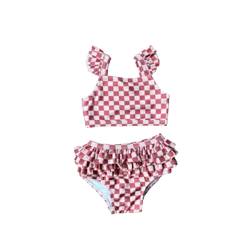 Strawberry Check Two-Piece Ruffle Swim Set