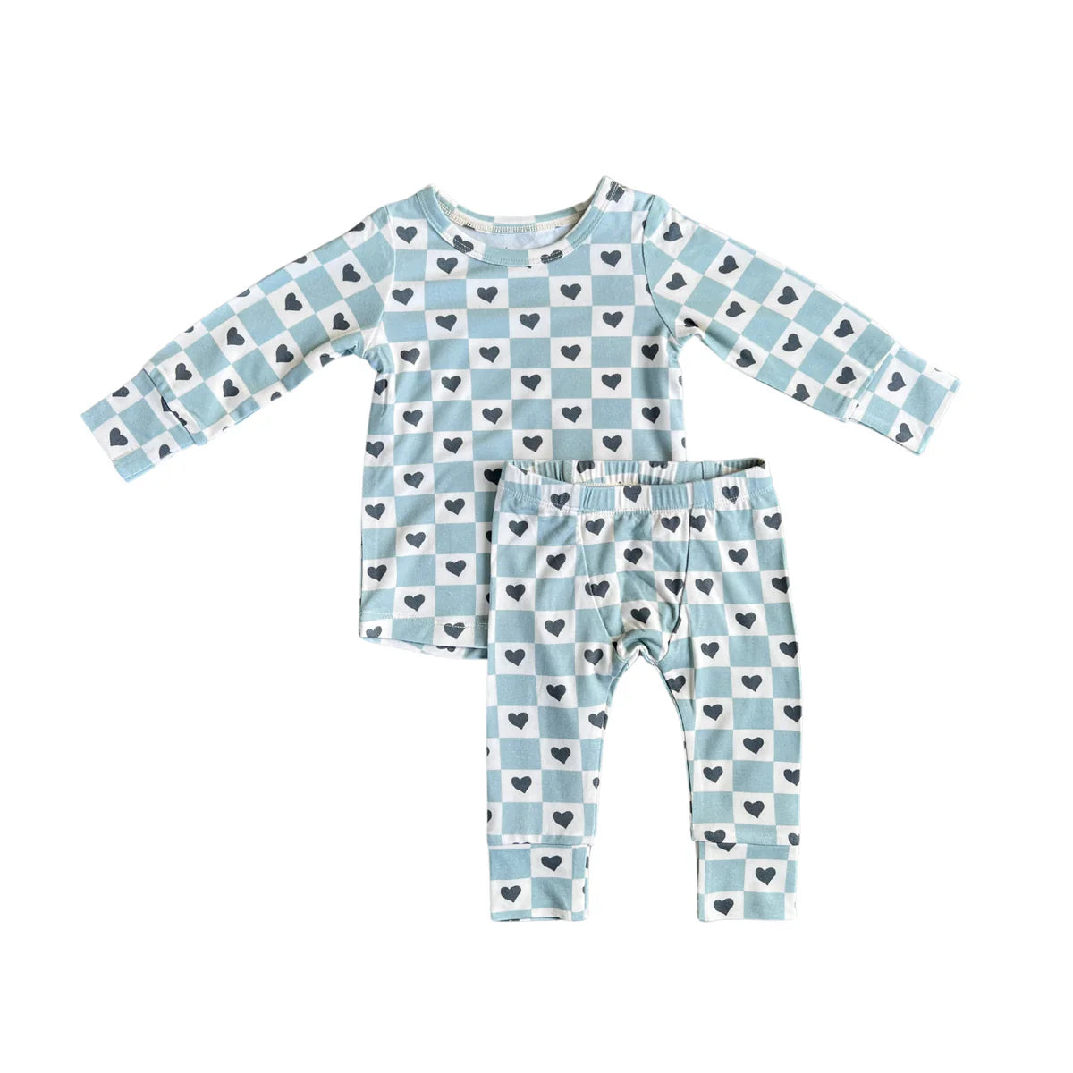 Checkered Boys Hearts Bamboo Set