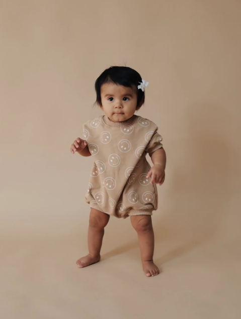 Tan Smiley Sweatshirt Romper